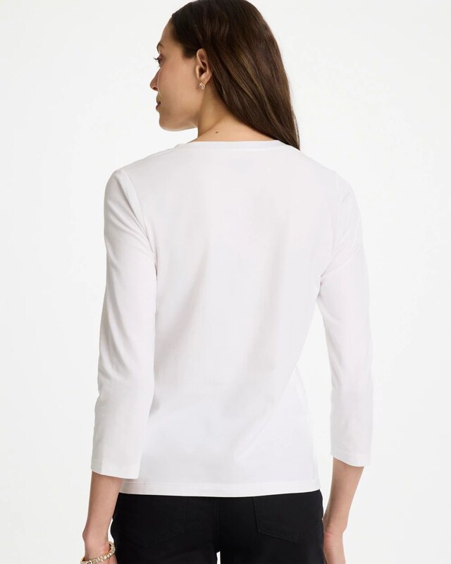 Printed Cotton Stretch 3/4 Sleeve Tee - image 3